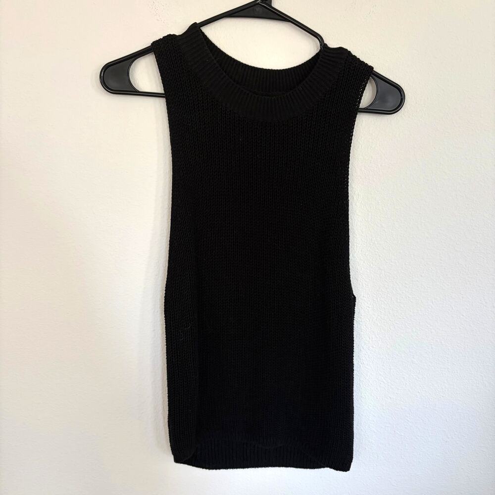 Reformation Black Linen Blend Open Knit Tank (L)